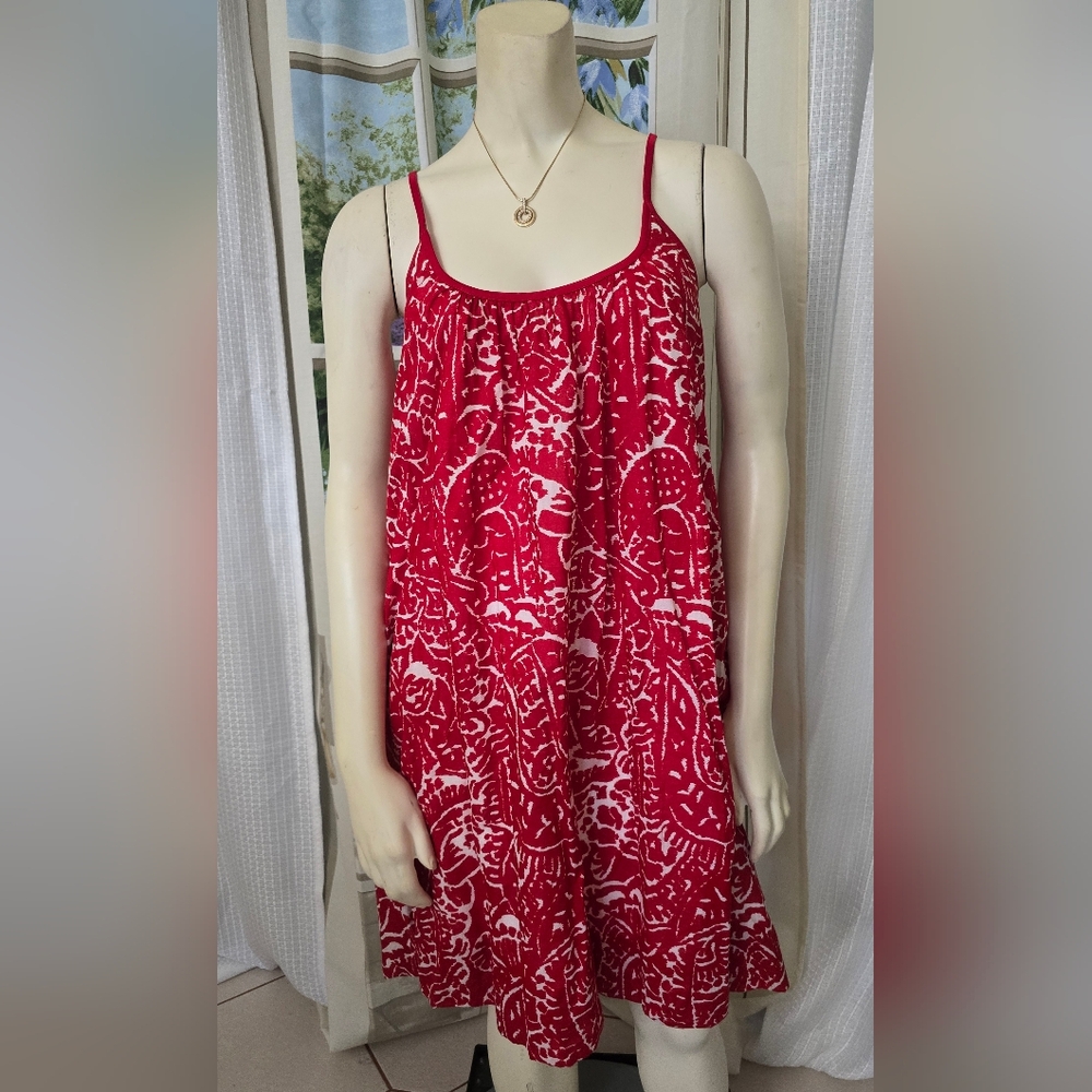 I.N.C. International Concepts Lined RED SUNDRESS Criss Cross Back Cotton Dress M